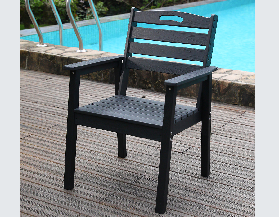Itim na Slatted Water-Pagbuhos ng HDPE Dining Chair