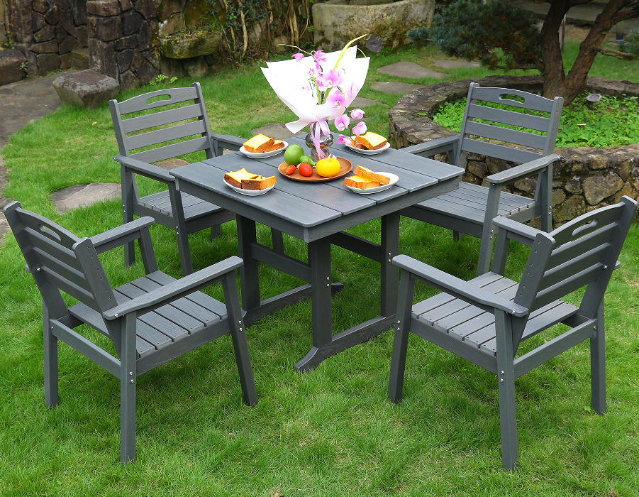 Slate Grey Modern Square Dining Set na may Vertical Backrest