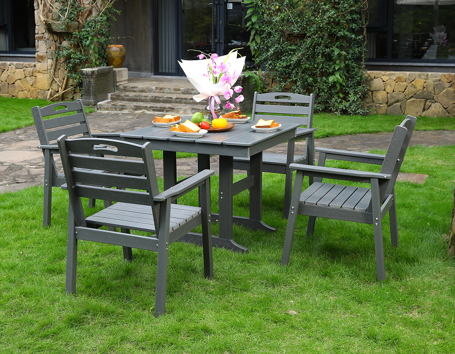 Slate Grey Modern Square Dining Set na may Vertical Backrest