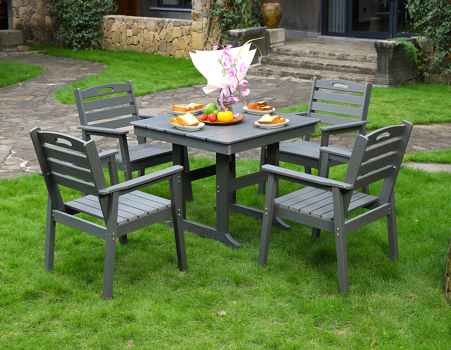 Slate Grey Modern Square Dining Set na may Vertical Backrest