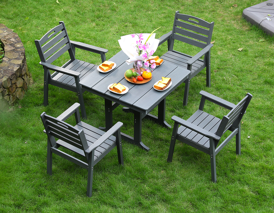 Slate Grey Modern Square Dining Set na may Vertical Backrest