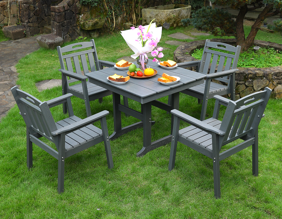 Gray HDPE 4-Piece Square Dining Set na may Vertical Backrest