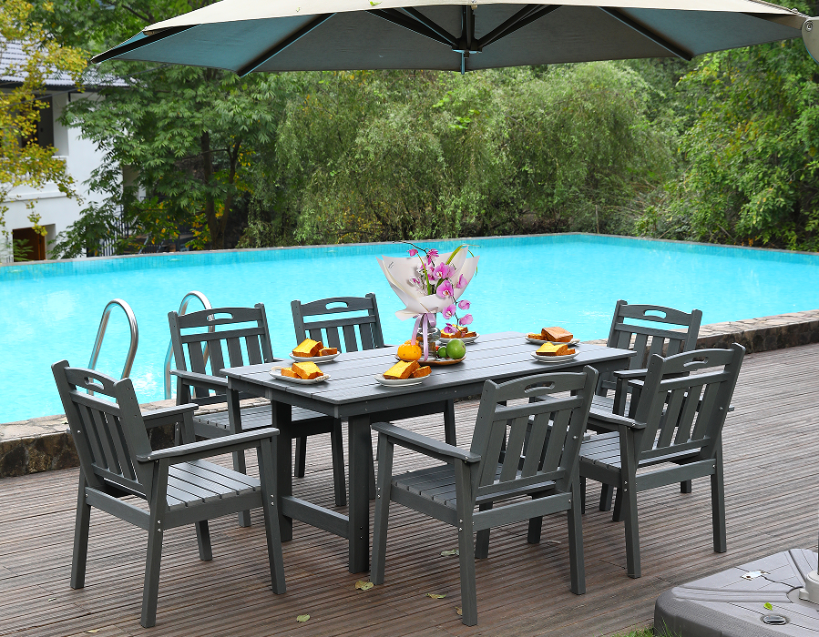 Gray HDPE 6-Piece Outdoor Dining Set na may Vertical Backrest