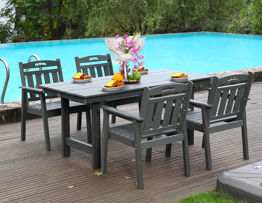 Gray HDPE 4-Piece Outdoor Dining Set na may Vertical Backrest