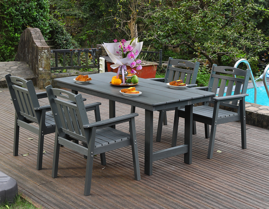Gray HDPE 4-Piece Outdoor Dining Set na may Vertical Backrest