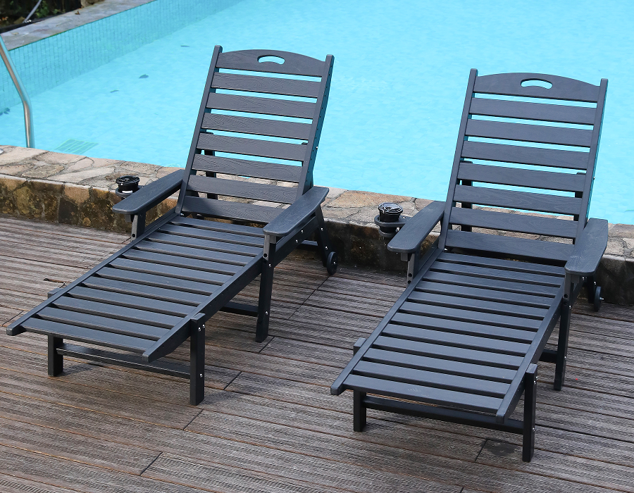 Jet Black 2-Pack HDPE Reclining Adirondack Chair Set