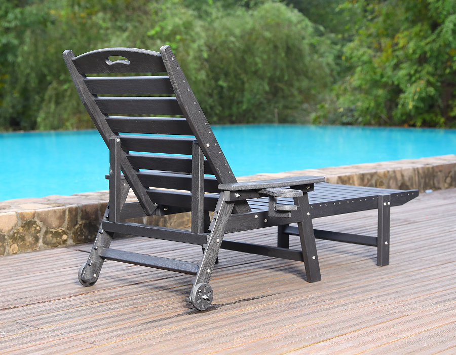 Midnight Black HDPE Handle-Ready Adirondack Lounge Chair