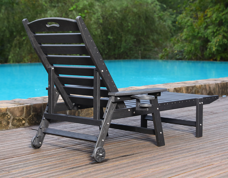 Midnight Black HDPE Handle-Ready Adirondack Lounge Chair