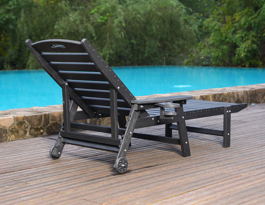 Midnight Black HDPE Handle-Ready Adirondack Lounge Chair