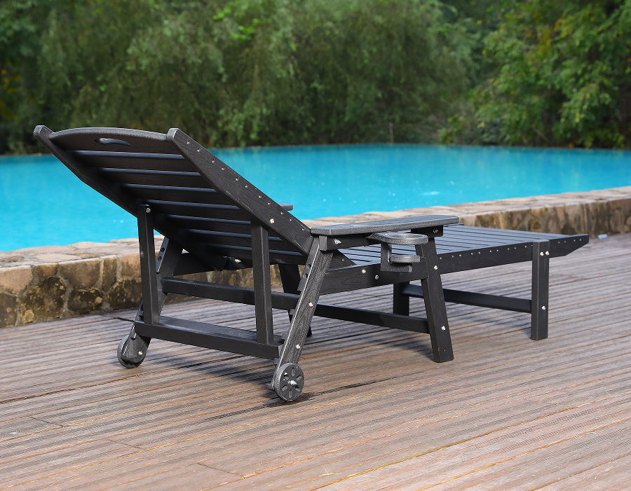 Midnight Black HDPE Handle-Ready Adirondack Lounge Chair