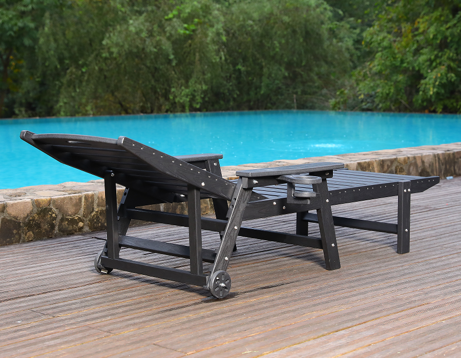 Midnight Black HDPE Handle-Ready Adirondack Lounge Chair