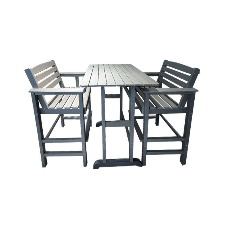 Light Grey Woodgrain HDPE 3-Piece High Bar Table at Set ng Upuan