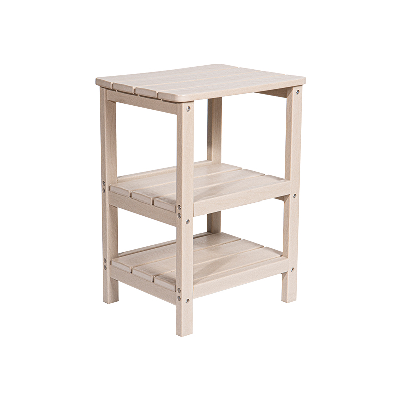 Kulay ng Kahoy na Three-Tier Square Table na Materyal na HDPE, Multi-Functional na Storage Table na may 304 Stainless Steel Screw