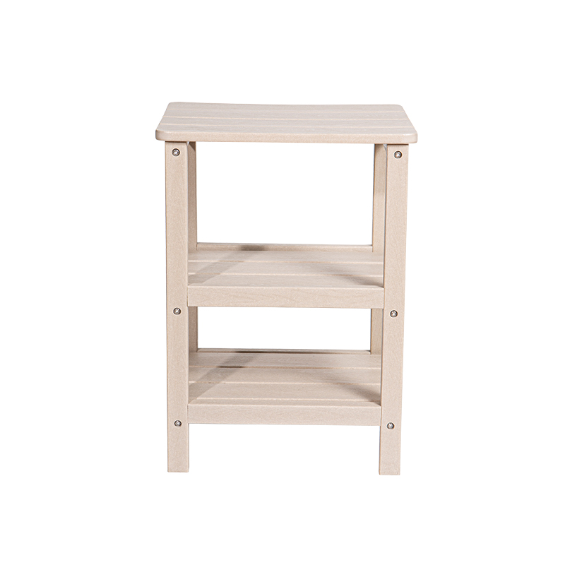 Kulay ng Kahoy na Three-Tier Square Table na Materyal na HDPE, Multi-Functional na Storage Table na may 304 Stainless Steel Screw